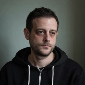 AI-generated photo concept of a tired man wearing a black hoodie